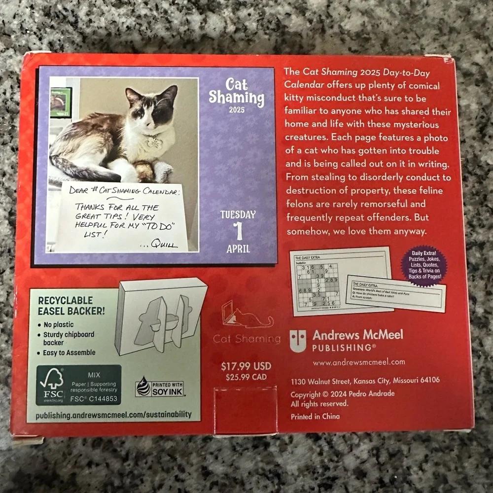 NIB 2025 Cat Themed Shaming Funny Desk Calendar